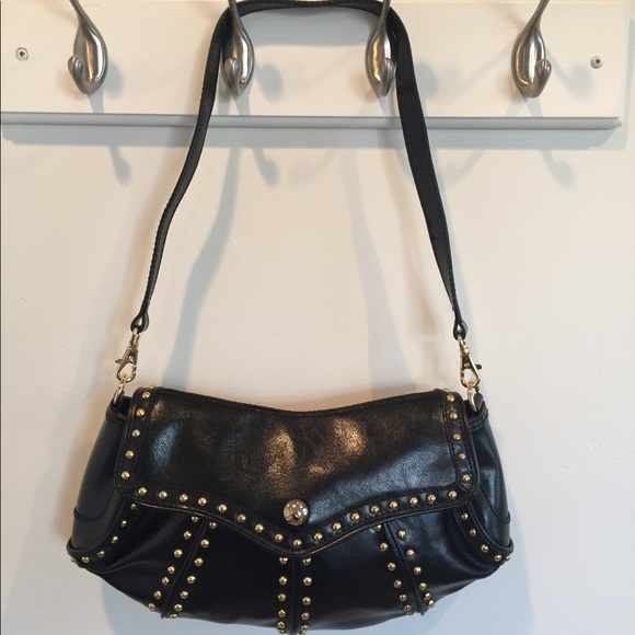 Max New York studded black leather shoulder bag - Picture 1 of 7